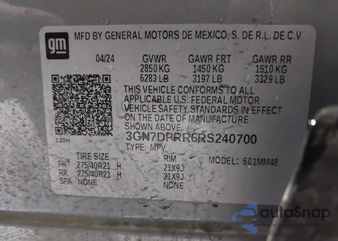 2024 Chevrolet Equinox Ev Rs z USA, uszkodzony, nr VIN 3GN7DPRR6RS240700